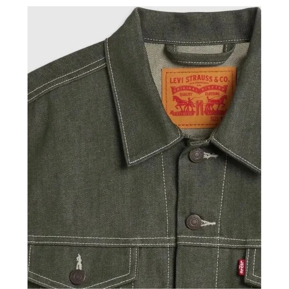 Levi's Denim Trucker Jacket Mens Size Large Dark Green Rigid New With Tags